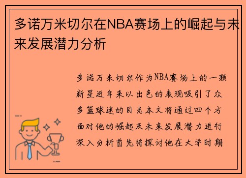 多诺万米切尔在NBA赛场上的崛起与未来发展潜力分析